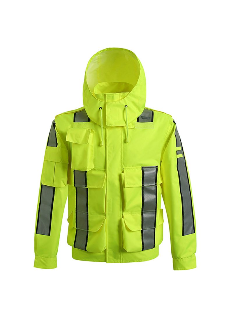 Waterproof Reflective Safety Rain Jacket With Detachable Down Hood Fluorescent yellow XL