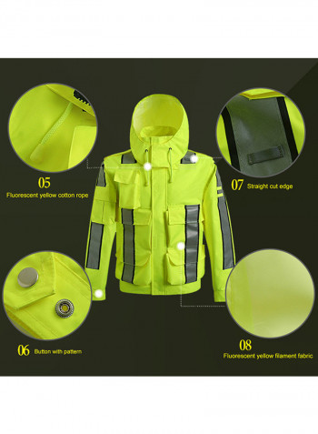 Waterproof Reflective Safety Rain Jacket With Detachable Down Hood Fluorescent yellow XL