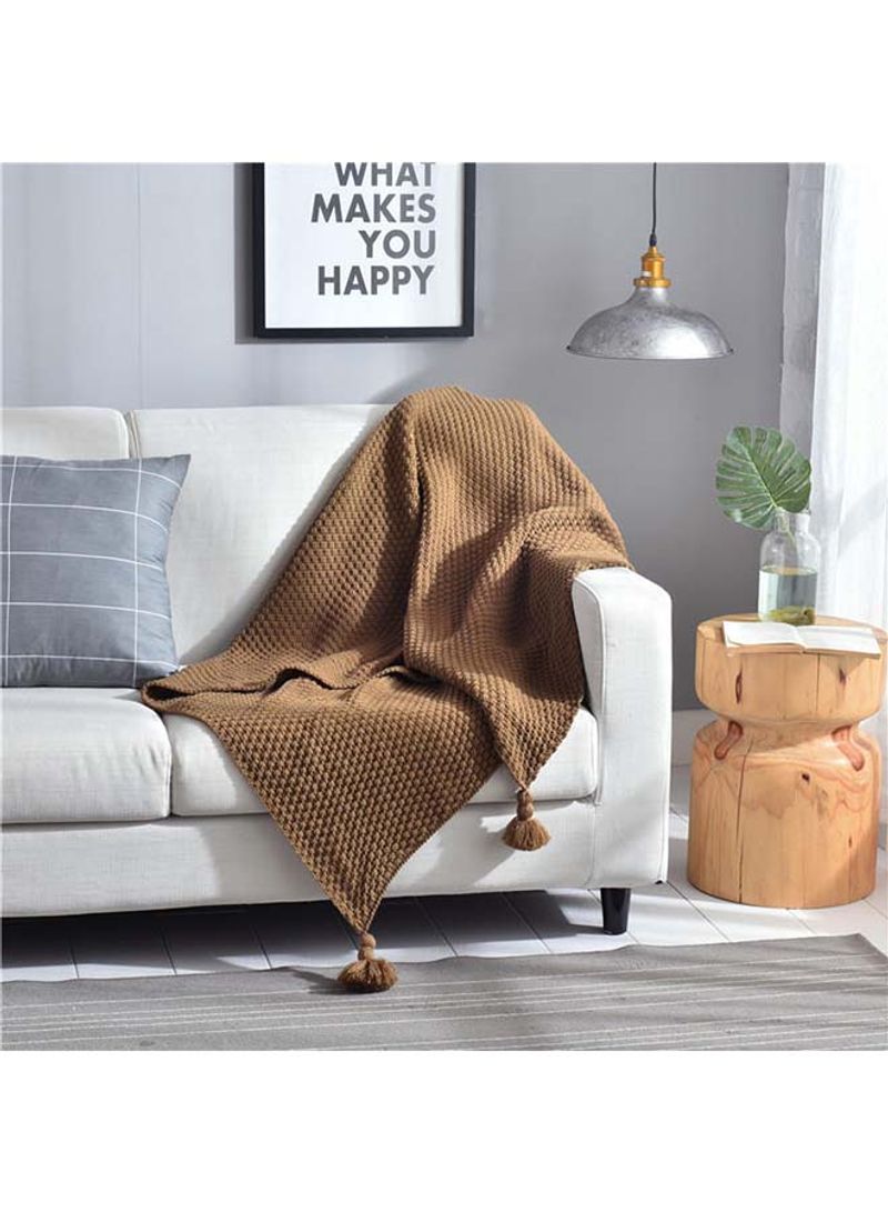 Knitted Comfy Throw Blanket Cotton Coffee 130x170centimeter