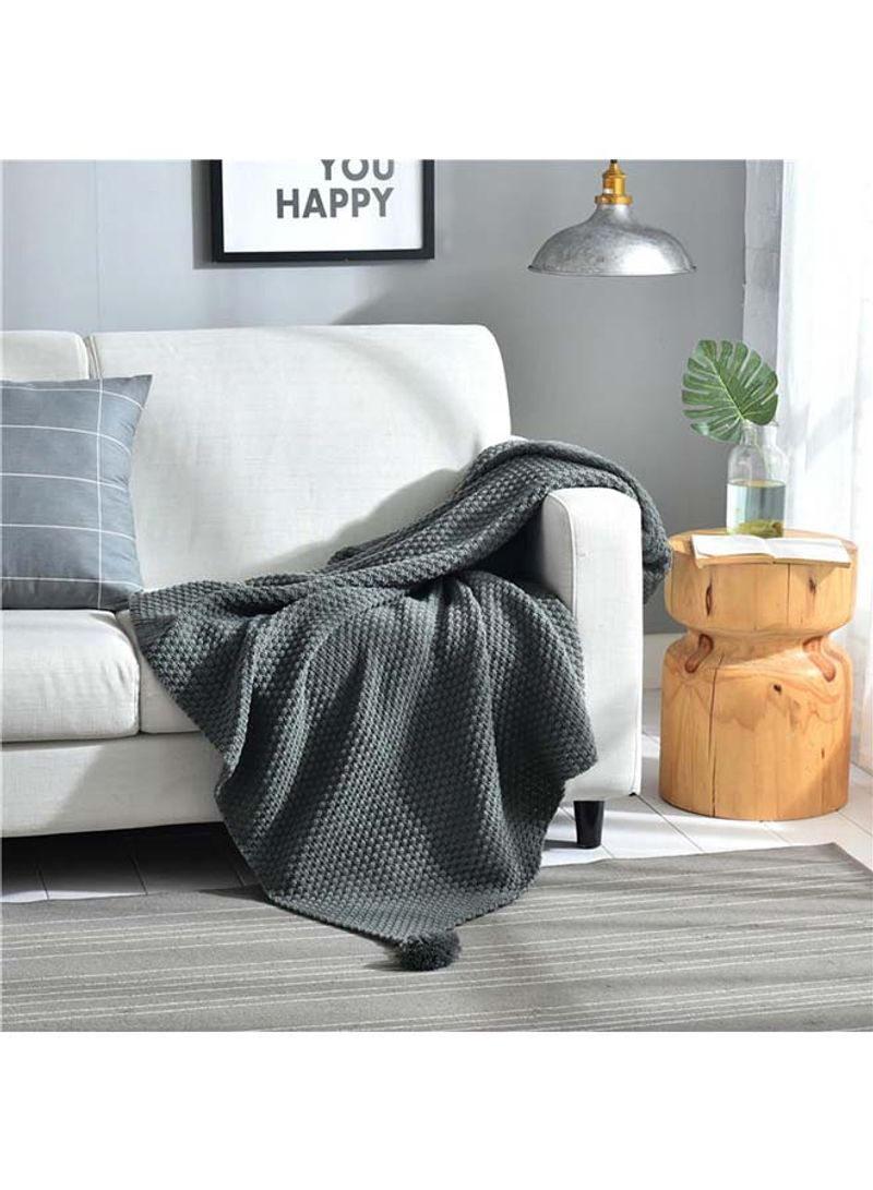 Knitted Comfy Throw Blanket Cotton Grey 130x170centimeter