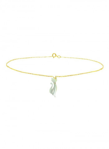 18K Gold Cat With Crystal Mother of Pearl Bracelet