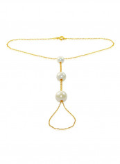 18 Karat Gold Gradual Built-In White Pearl Bracelet Ring