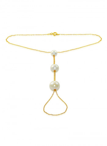 18 Karat Gold Gradual Built-In White Pearl Bracelet Ring
