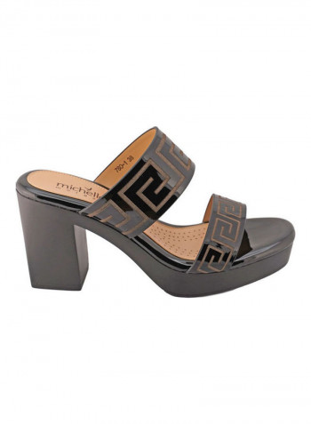 High Heel Wedge Sandals Black