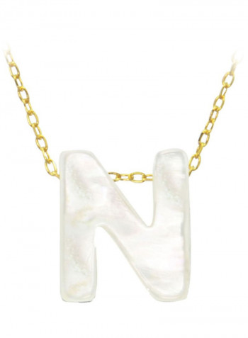 18 Karat Gold N Letter Mother Of Pearl Pendant Necklace