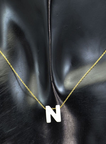 18 Karat Gold N Letter Mother Of Pearl Pendant Necklace