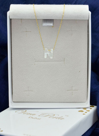 18 Karat Gold N Letter Mother Of Pearl Pendant Necklace