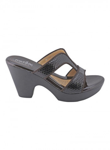 High Heel Wedge Sandals Black/Brown