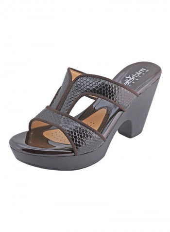 High Heel Wedge Sandals Black/Brown
