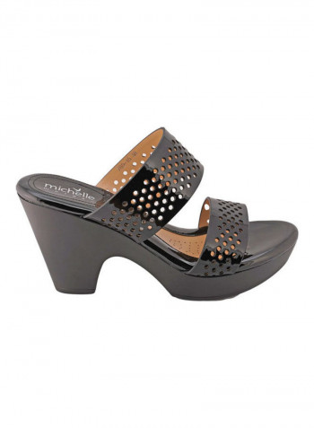 High Heel Wedge Sandals أسود