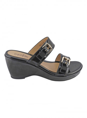 High Heel Wedge Sandals Black