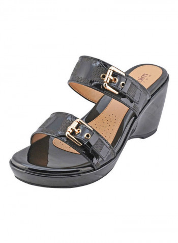 High Heel Wedge Sandals Black