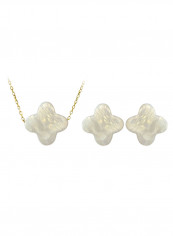 2-Piece 10k Gold Plum Flower Shape Mother Of Pearl Jewelry Set