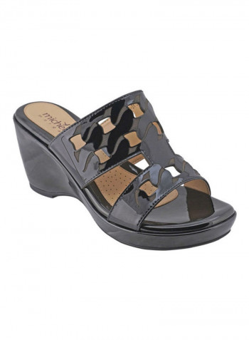 High Heel Wedge Sandals أسود