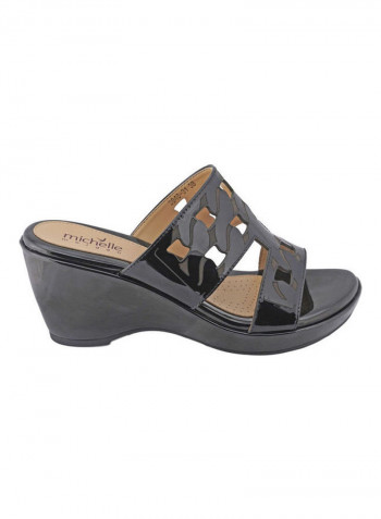 High Heel Wedge Sandals أسود