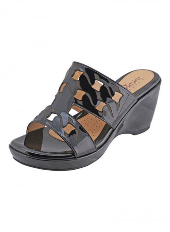 High Heel Wedge Sandals أسود