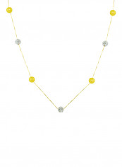 18 Karat Solid Yellow Gold With 5-6 mm Pearls And Crystal Balls Chain Necklace
