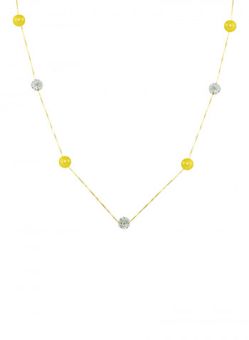 18 Karat Solid Yellow Gold With 5-6 mm Pearls And Crystal Balls Chain Necklace