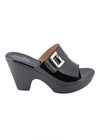 High Heel Wedge Sandals Black