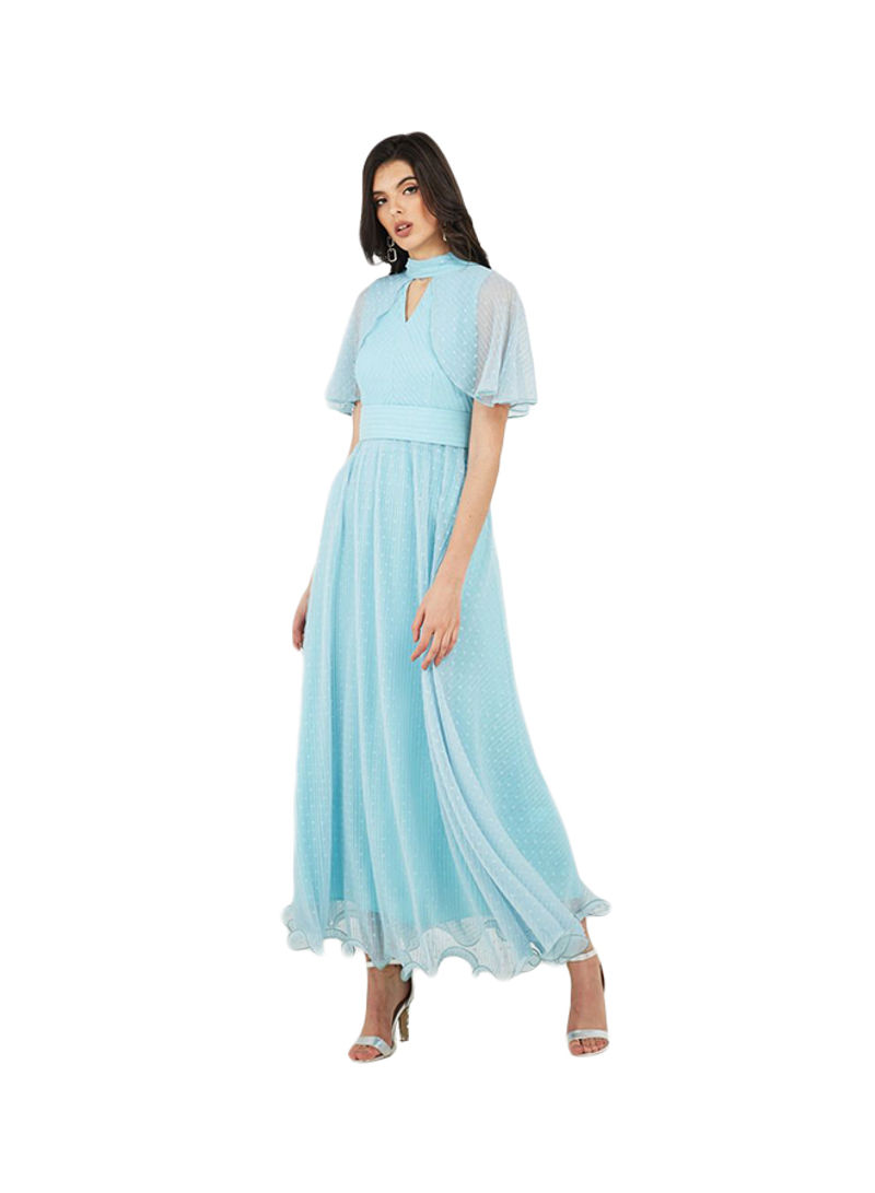 Solid Design Short Sleeve Dress Blue