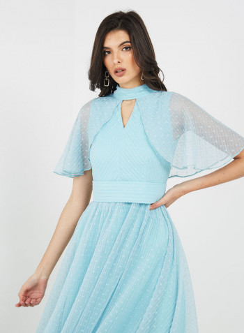Solid Design Short Sleeve Dress Blue