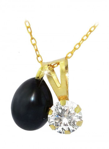 18 Karat Gold Pearl And Cubic Zirconia Studded Pendant Necklace
