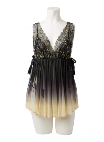 طقم ملابس نوم من الدانتيل Ombre Black/Beige