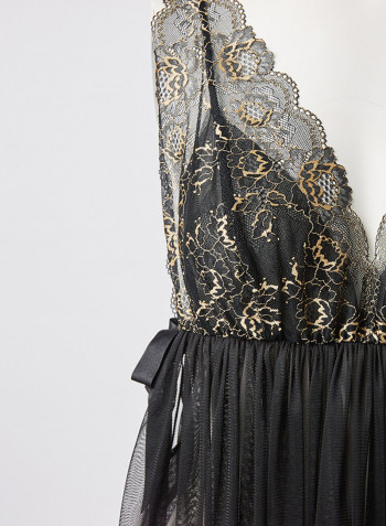 طقم ملابس نوم من الدانتيل Ombre Black/Beige