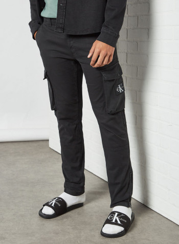 Skinny Washed Cargo Pants Black