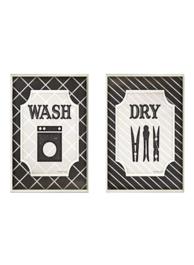 2-Piece Wash And Dry Laundry Duo Bathroom Wall Plaque Black/White 10x0.5x15inch