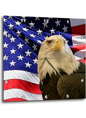 Bald Eagle And American Flag Printed Wall Clock Multicolour 15x15x0.1inch