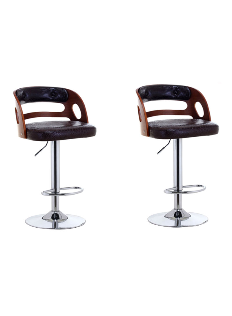 2-Piece PU Leather Padded Stool Black/Brown/Silver 43x45centimeter