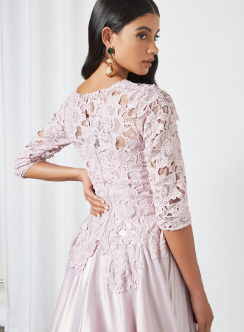 Lace Overlay Dress Pink