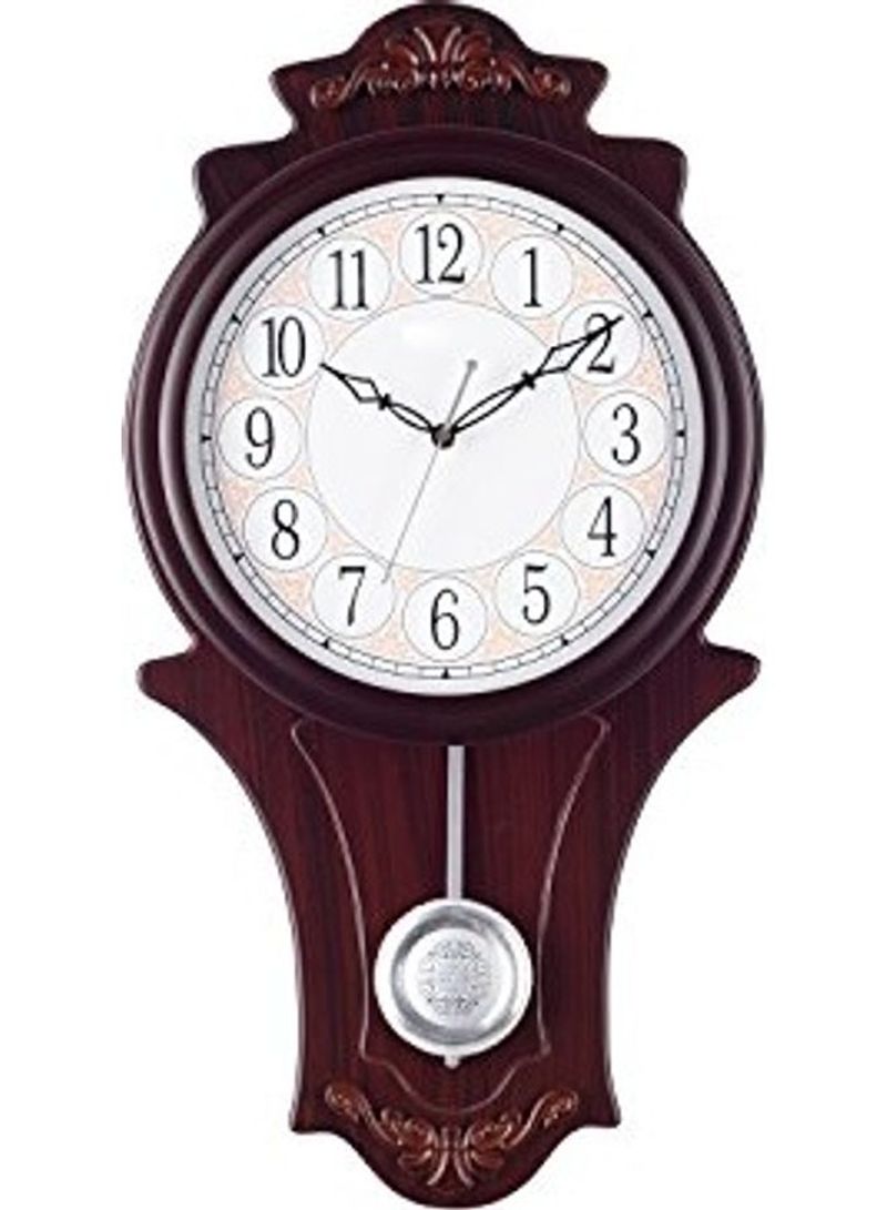 Wooden Decorative Analog Round Pendulum Wall Clock Brown/White 127 x 0.6 x 60.96cm