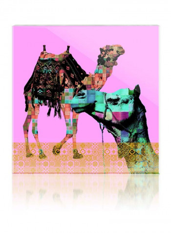 Clarus Edition Camel Couple Wall Art Pink/Turquoise 50x50centimeter