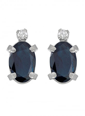 Sterling Silver Oval Sapphire And Diamond Earrings