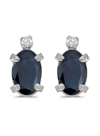 Sterling Silver Oval Sapphire And Diamond Earrings