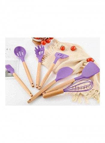 12-Piece Silicone Wooden Handle Kitchen Utensil Set With Holder Purple/Brown One Size