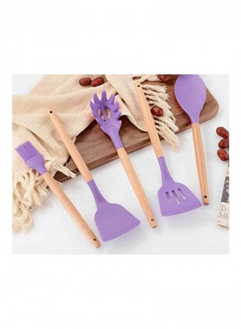 12-Piece Silicone Wooden Handle Kitchen Utensil Set With Holder Purple/Brown One Size
