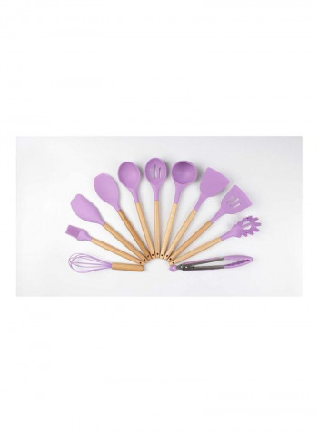 12-Piece Silicone Wooden Handle Kitchen Utensil Set With Holder Purple/Brown One Size