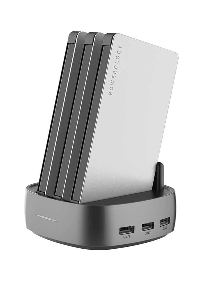 3-In-1 Power Station with Built-In Cable 8000mAh Silver/Grey