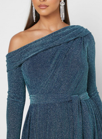 Belted Shimmer Maxi Dress Blue