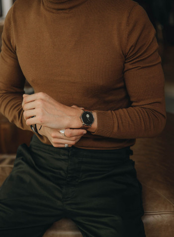 Men's Leather Analog Wrist Watch 28000066-D