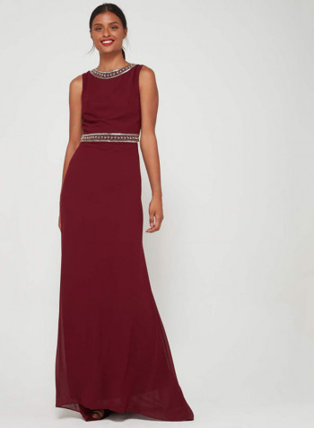 Akira Embellished Dress Burgundy