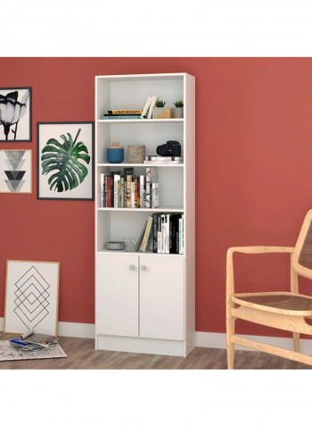 2-Door Bookcase With 4-Shelves White