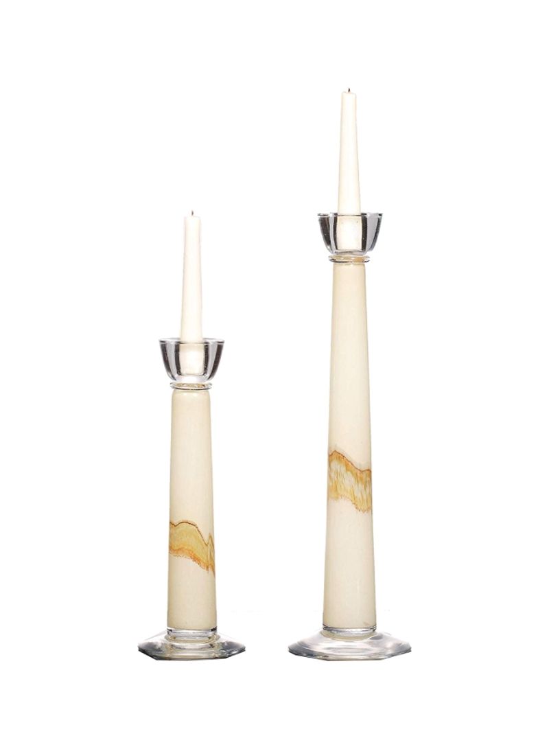 2-Piece Glass Candle Holder Set White