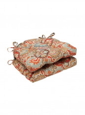2-Piece Madrid Persian Reversible Chair Pads Blue/Brown/Orange 16x15.5x4inch