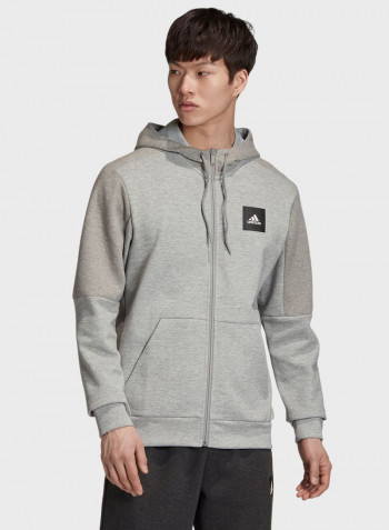 Logo Graphic Hooded Zip Through Medium Grey Heather