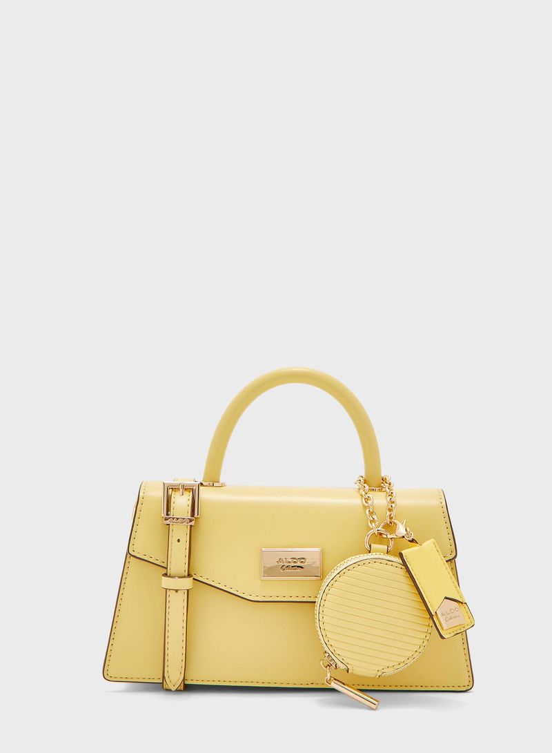 Round Handle Satchel With Coin Purse Yellow