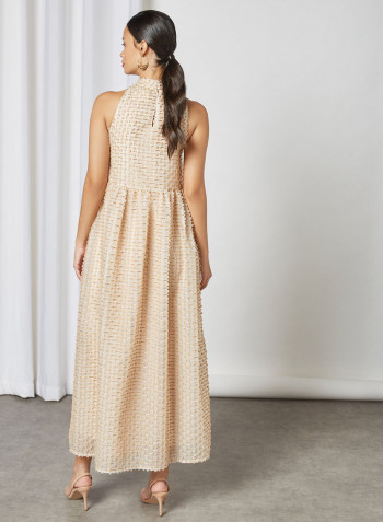 Textured Sleeveless Dress Beige